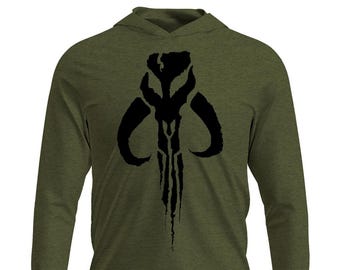 Boba Fett oversize logo OD Green Long Sleeve lightweight T-shirt Hoodie, Boba Fett Shirt, Mando Tee, Mandalorian T-Shirt, Star Wars