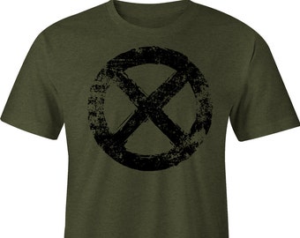 X-Men Distressed Logo OD Green T-Shirt,  X-Men Shirt, Marvel Tee