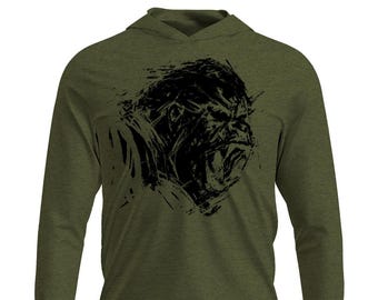 Silverback Gorilla Shirt OD Green Long Sleeve lightweight T-shirt Hoodie, Gorilla Tee, Silverback Tee, Silverback T-shirt, Silverback Shirt