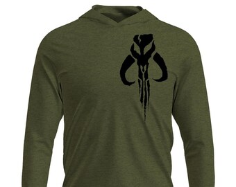 Boba Fett Left Chest Logo OD Green Long Sleeve lightweight T-shirt Hoodie, Boba Fett Shirt, Star Wars Tee, Mandalorian T-Shirt, Mando Tee