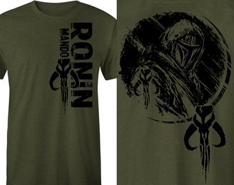Mando Ronin Front and Back OD Green T-Shirt, Mandalorian Ronin, Mando T-Shirt, Mandalorian Tee Mandalorian Shirt, Mando Shirt Star Wars