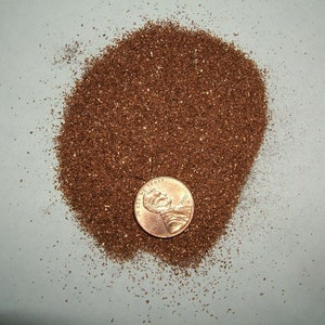 May include: A pile of copper-colored metal shavings, with a penny for scale.
