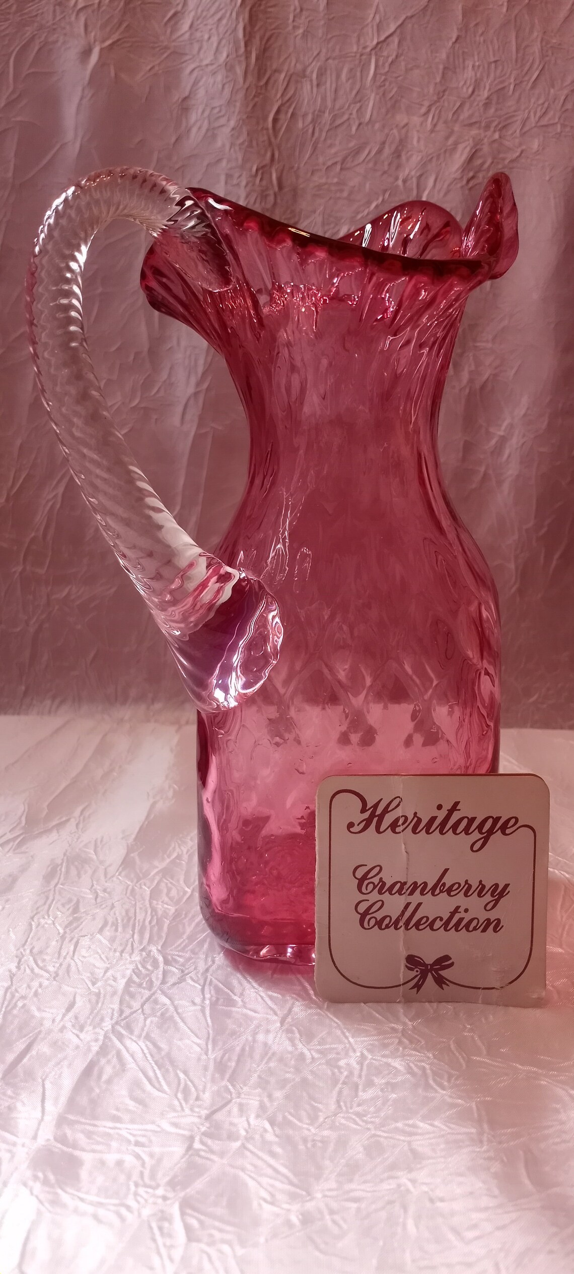 Vintage Cranberry Glass Pitcher Rossi Artistic Glass Cranberry