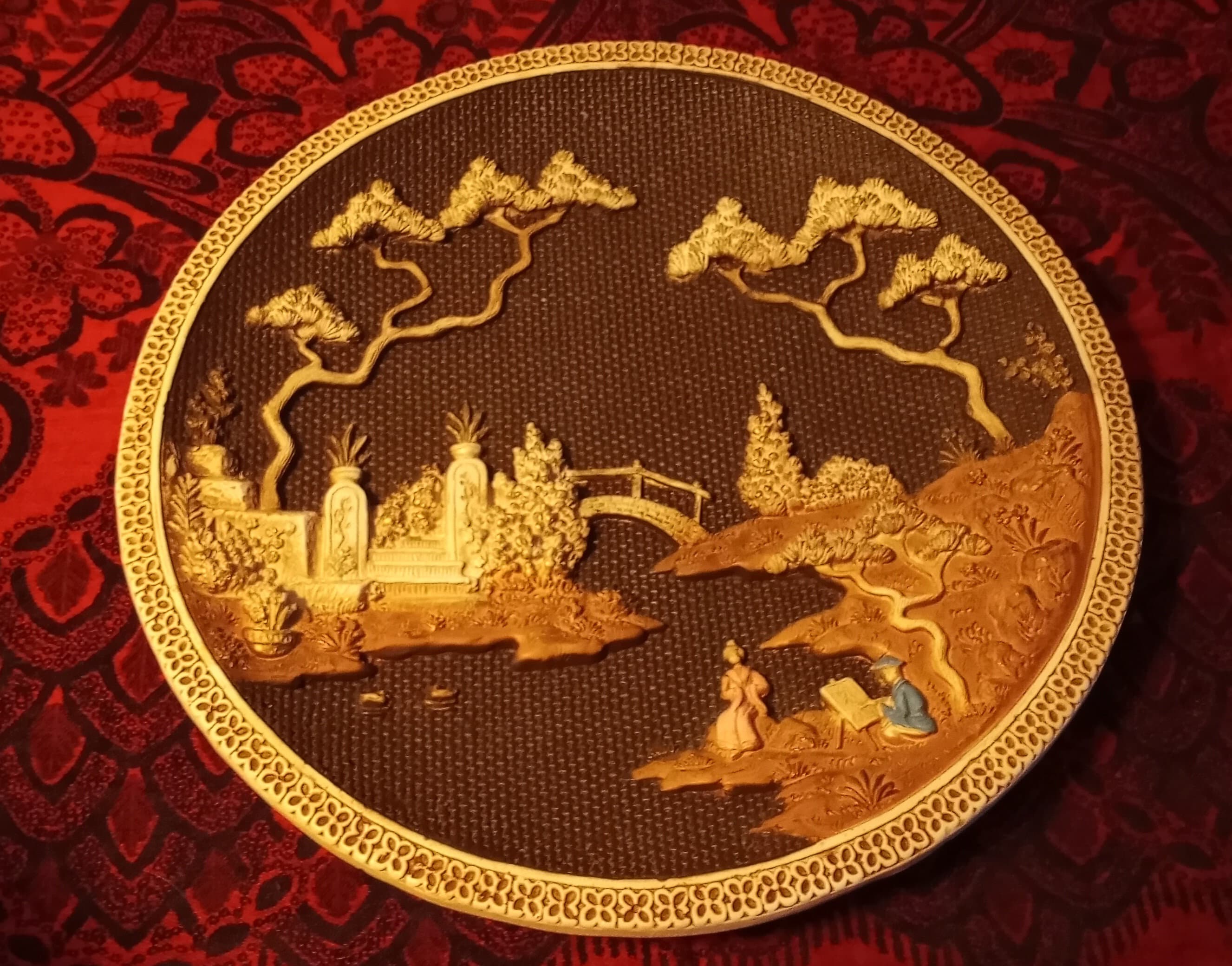 Vintage Girotti Sculptured Art Hanging Wall Plates. Asian Themed With