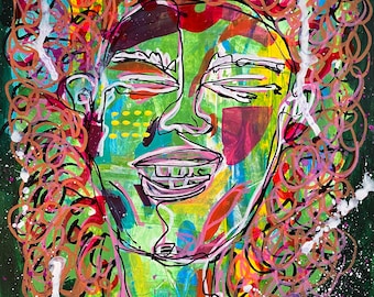 Abstract Face, Mixed Media on Paper "Mia"