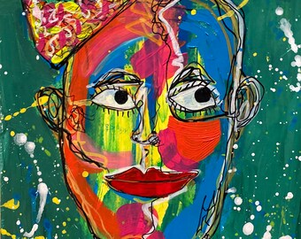 Abstract Face, Mixed Media on paper "El Rey"