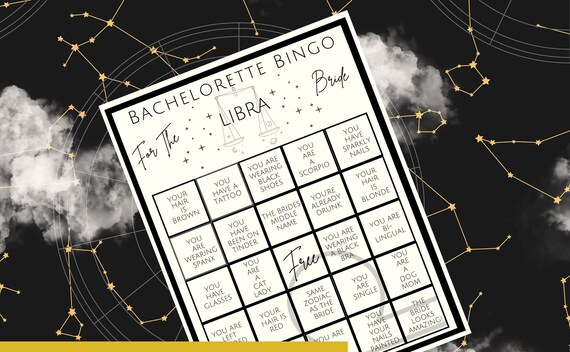 Libra Bride Bachelorette Bingo Printable Games, Astrology Theme Bachelorette, Horoscope Bride Games, Instant Download, Dark Theme
