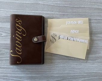 Dark Brown Personalized Starter Cash Envelope System Wallet Personal Planner 6 Ring Binder Envelopes, Budget binder, Cash Envelopes