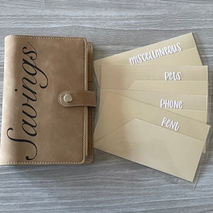 Caqui personalizado inicial sistema de sobres de efectivo billetera planificador personal 6 sobres de carpeta de anillas, carpeta de presupuesto, sobres de efectivo,