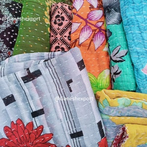 Indian Vintage Blanket Hand stitched kantha Bedspread Upcycled sari material Indian Ralli Quilt Bohemian Décor