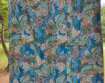 Biancheria da letto Boho Copriletto Trapunta in cotone Copriletto Kantha fatto a mano Copriletto Boho Trapunte indiane Coperta stampata floreale