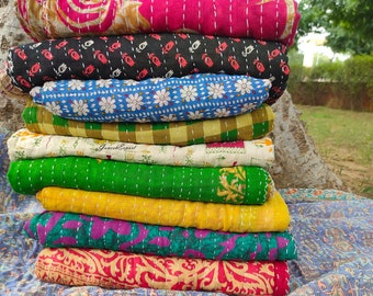 Vintage Kantha Throw Blankets & Quilts, Twin Size Quilts, Reversible quilts, Boho quilts, beach quilts, Vintage Quilts
