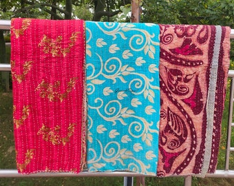 Wholesale Lot of Indian Vintage Cotton Kantha Quilts Handmade Sari Kantha Throw Blankets Sun Dance Beautiful Bohemian Bedding Blankets