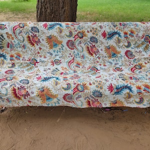 Indian Kantha Quilt Handmade Kantha Bedcover Throw Cotton Blanket Gudari King Print Kantha Twin And Baby Size Kantha Quilt