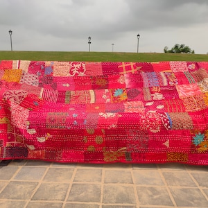 Handmade kantha Quilt Indian Kantha quilt Indian print  Cotton And Silk bedspread Bohemian Light Weight Bedspread