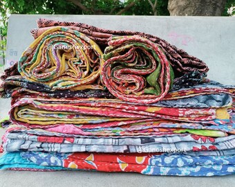 Colcha Kantha india hecha a mano, colcha de algodón vintage con estampado floral.