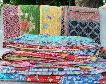 Lote al por mayor Vintage Kantha Quilt, Indian Sari Quilt Kantha Throw Blanket, Ropa de cama antigua Kantha Twin Bedspread, Boho Kantha Quilts