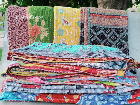 Wholesale Lot Vintage Kantha Quilt Indian Sari Quilt Kantha Throw Blanket Antique Kantha Twin Bedspread Bedding Boho Kantha Quilts Etsy