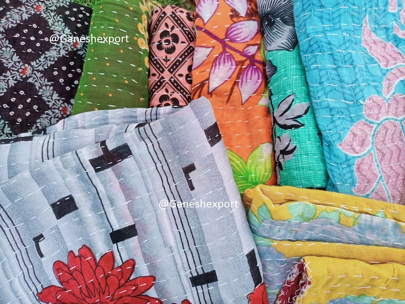Wholesale Lot Of Indian Vintage Kantha Quilts, Bohemian Kantha Blankets, Hippie Cotton Throws image 2