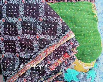 kantha Vintage quilts, Vintage Kantha Quilt, Sari Coverlet, Sundance Kantha Gooi Recycle Handgemaakte Stof,