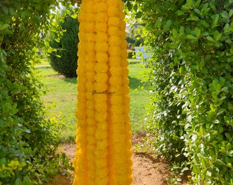 Marigold Flower Garland, Hindu Wedding Indian Home Decor (4.5-5 ft)