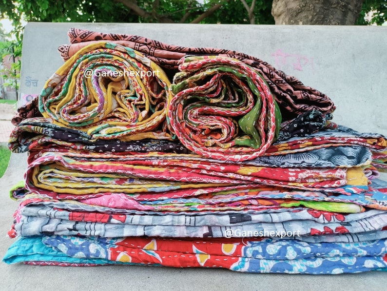 Wholesale Lot Of Indian Vintage Kantha Quilts, Bohemian Kantha Blankets, Hippie Cotton Throws image 5