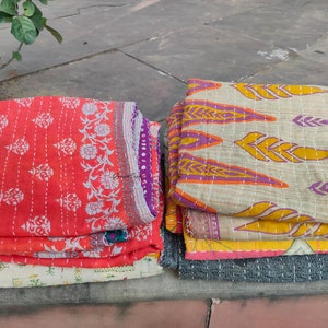 Wholesale Lot Of Indian Vintage Kantha Quilt Handmade Throw Reversible Blanket Bedspread Cotton Fabric Vintage quilt image 9