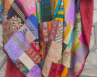 Bohemian Patchwork Quilt: Vintage Kantha, King Size Bedding