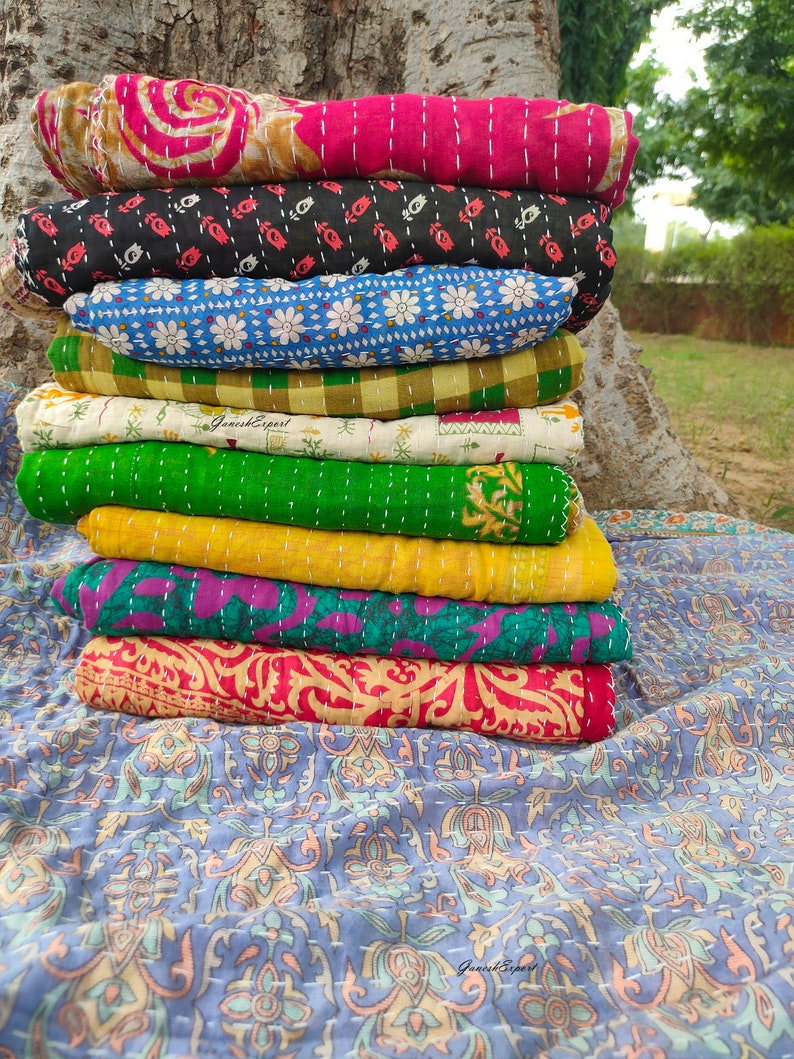 Wholesale Lot Of Indian Vintage Kantha Quilt Handmade Throw Reversible Blanket Bedspread Cotton Fabric Vintage quilt image 10