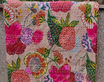 Nieuwe print Indiase Kantha quilt handgemaakte Kantha bedcover Indiase Kantha sprei gooien katoenen deken Gudari Kantha quilt te koop, cadeau