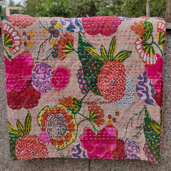 New Print Indian Kantha Quilt Handmade Kantha Bedcover Indian Kantha Bedspread Throw Cotton Blanket Gudari Kantha Quilt For Sale ,Gift