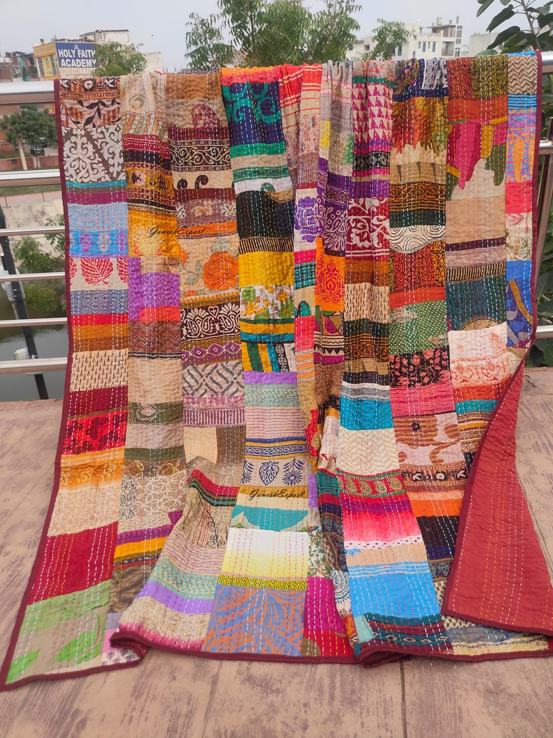 Boho Patchwork Quilt Kantha Quilt Handgemachte Vintage Quilts Queen size Bettwäsche Decke Tagesdecke Quilting Hippie Quilts zum Verkauf Multi -  color