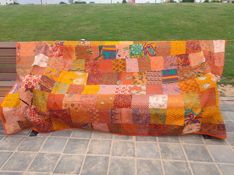 vintage handmade patchwork quilt Orange