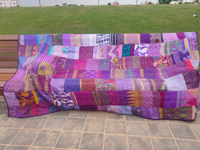 vintage handmade patchwork quilt Purple