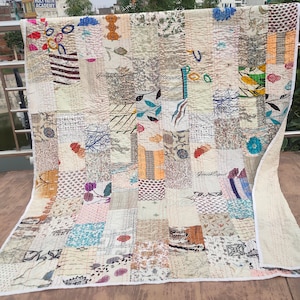 Boho Patchwork Quilt Kantha Quilt Handgemachte Vintage Quilts Queen size Bettwäsche Decke Tagesdecke Quilting Hippie Quilts zum Verkauf White