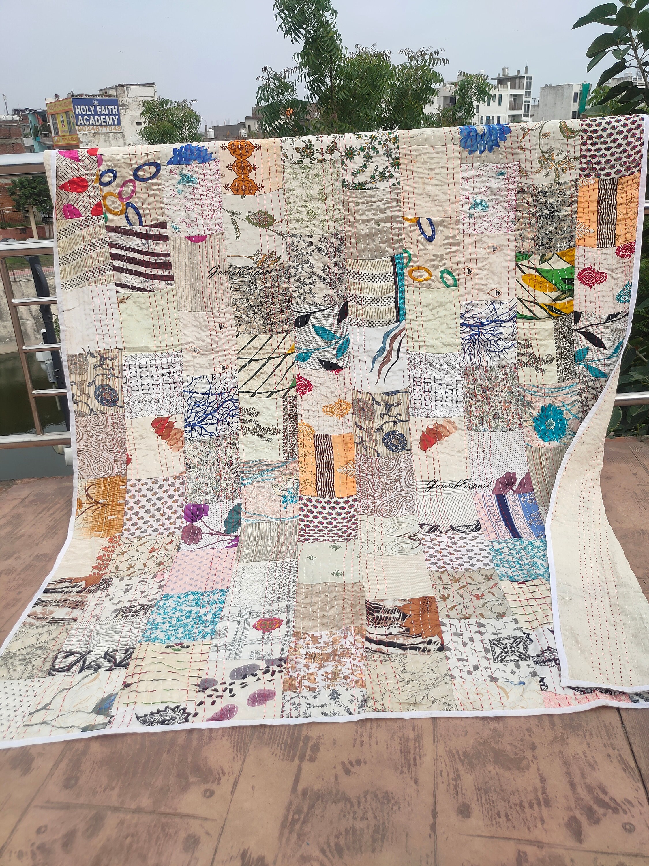 Bohemian Patchwork Kantha Quilt, Handmade Vintage Bedspread - Etsy