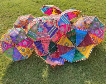 Embroidered Floral Umbrella: Indian Garden Decor, Wedding Parasol