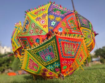 Decorative handmade cotton lace parasol indian style umbrellas for sun shade summer accessory