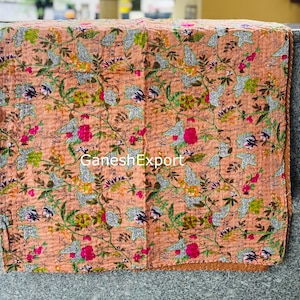 Bohemian Decor Bedding Indian Quilt Cotton Throw Coverlets Hippie Stitched Bedspread Boho Floral Paradise Bedcover Reversible Queen Quilt