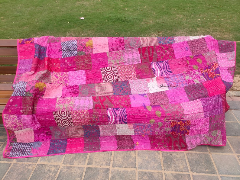 vintage handmade patchwork quilt Pink