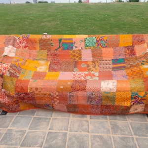 Bohemian Patchwork Quilt Kantha Quilt Handmade Vintage Quilts Boho King Size Bedding Throw Blanket Bedspread Quilting Hippie Quilts For Sale Orange