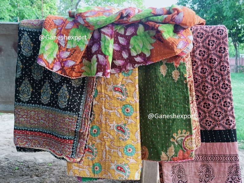 Wholesale Lot Of Indian Vintage Kantha Quilts, Bohemian Kantha Blankets, Hippie Cotton Throws image 3