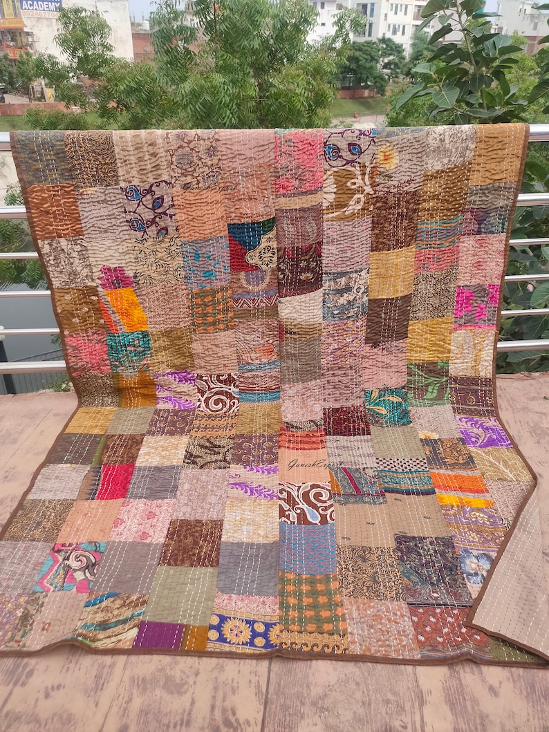 Boho Patchwork Quilt Kantha Quilt Handgefertigte Vintage Quilts Boho King Size Bettwäsche Überwurf Decke Tagesdecke Quilting Hippie Quilts zum Verkauf Coffee