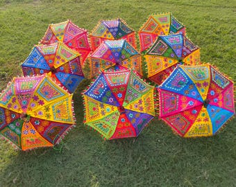 Wholesale Floral Wedding Umbrella Lot, Indian Golden Print Decor, 24 Inch
