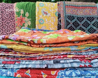 Edredones de decoración de dormitorio a la venta, manta hecha a mano india, colcha de algodón kantha