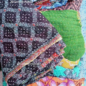 Old Vintage Assorted One Piece, Handmade Reversible Blanket Throw, Kantha Quilt, Cotton Fabric Bohemian Quilt, Quilting Bedcover zdjęcie 2