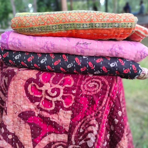 Große Menge Indischer Vintage Kantha Quilt Handgemachter Wurf Wendedecke Bettdecke Baumwollgewebe Vintage quilt