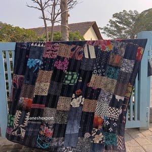 Handgemaakte zijden kantha plaid, katoenen quilt, vintage patchwork beddengoed