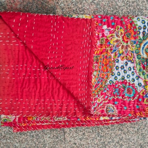 Couvre-lit bohème fait main couvre-lit bohème tissu de courtepointe indien kantha couette cachemire coton imprimé courtepointes décor à la maison jeté antique Red