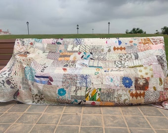 Bohemian Patchwork Kantha Quilt, Handmade Vintage Bedding